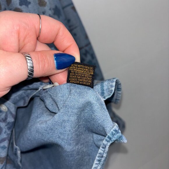Vintage 90s Eddie Bauer Denim Button-Up Shirt – Geometric Print - Picture 5 of 8